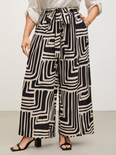 Geometric Print Wide-Leg Belted Pants
