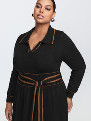 Supersoft Color Contrast Belt Sweater Dress