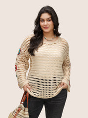 Floral Crochet Pointelle Knit Pullover