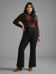 Black Wash Buckle Detail Bootcut Jeans