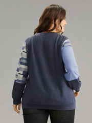 Geometric Colorblock Contrast Crew Neck Sweatshirt