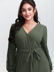 Sheer Lace Cozy Belted Waist Midi Dress