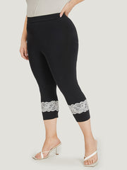 Guipure Lace Elastic Waist Cropped Leggings