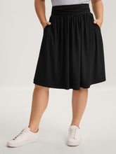 Ruched Waist Flowy Solid Midi Skirt