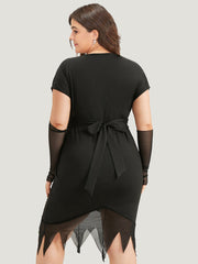 Halloween Solid Mermaid Hem Mesh Bowknot Dress