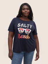 Vacation Tropical Print Round Neck T-shirt