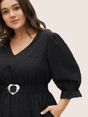 Solid Texture Heart Buckle Detail Belted Jumpsuit