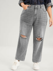 Boyfriend Wide Leg Non Stretchy High Rise Medium Wash Jeans