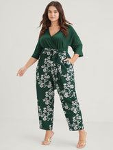 Floral Print Button Dolman Sleeve Pocket Knotted Wrap Jumpsuit