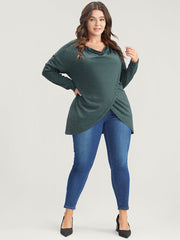 Solid Cowl Neck Asymmetrical Hem Long Tee