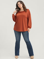 Solid Round Neck Eyelet Insert Long Tee