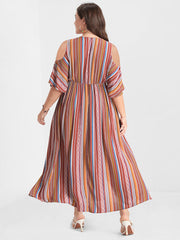 Bandana Ruffles Button Pocket Cold Shoulder Maxi Dress