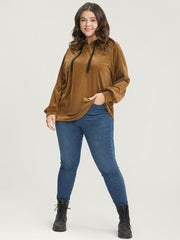 Solid Corduroy Drawstring Hooded Sweatshirt