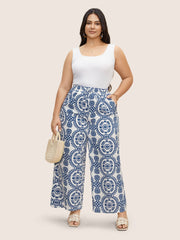 Bandana Print Drawstring Wide Leg Pants