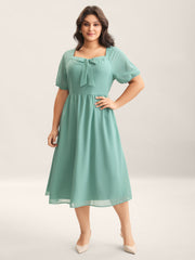Chiffon Ribbon Collar Waist-Cinched Dress