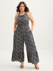 Floral Print Shirred Waist Cami Jumpsuit