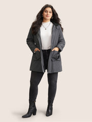 Solid Flap Detail Elastic Waist Quilted Coat