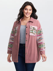 Abstract Print Color Contrast Button-Down Shirt