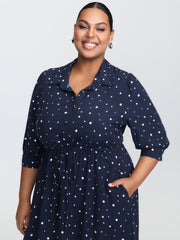 Asymmetrical Polka Dots Drawstring Midi Dress