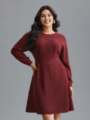 Cable Knit Raglan Sleeve Midi Sweater Dress