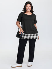 Plaid Pattern Split Back Knit Top