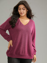 Solid Plisse Elastic Cuffs V Neck Sweatshirt