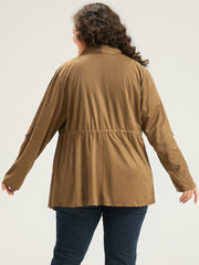 Asymmetrical Neck Drawstring Tab Sleeve Coat