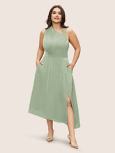 Solid Asymmetrical Neck Split Hem Dress