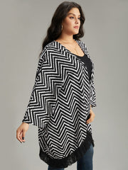 Halloween Geometric Tassel Trim Dolman Sleeve Kimono