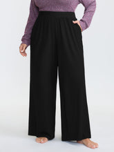 Solid Elastic Waist Wide Leg Lounge Bottoms