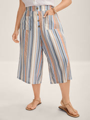Soft Stripes Button Wide-Leg Pants