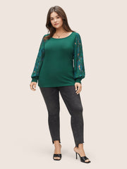 Solid Plants Guipure Lace Gathered T-shirt