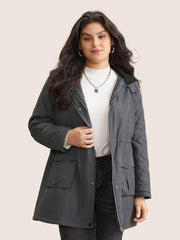 Solid Flap Detail Elastic Waist Quilted Coat