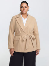 Textured Belted Plain Blazer