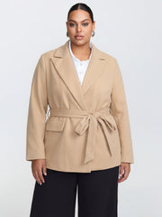 Textured Belted Plain Blazer