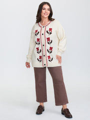 Floral Handmade Stitches Jacquard Knit Cardigan
