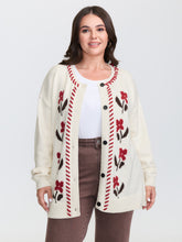 Floral Handmade Stitches Jacquard Knit Cardigan
