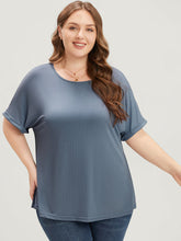 Plain Round Neck Rib Knit Tee