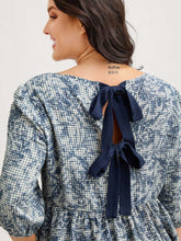 Check Toile de Jouy Shirred Pattern Blouse