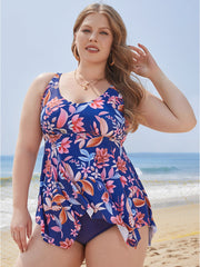 Floral Print A Line Hanky Hem Tankini Top