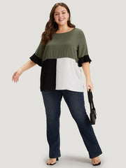 Colorblock Patchwork Flutter Half Sleeve Blouse