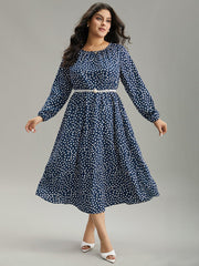 Geometric Print Plicated Detail Pocket Dress