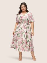 Floral Print Elastic Waist Shirred Dress