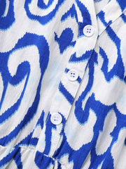 Boho Print Button Detail Cuffed Sleeve Dress