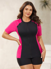 Color Block Zip Sculpted Swim Top