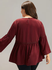 Anti-Wrinkle Keyhole Crochet Lace Mesh Ruffles Blouse