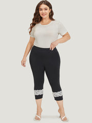 Guipure Lace Elastic Waist Cropped Leggings