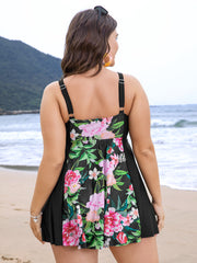 Floral Patchwork Ruffle Knotted Swim Dress