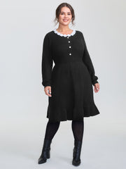 Cloudy Crochet Neckline Midi Sweater Dress