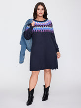 Fair-Isle Pattern Round Neck Sweater Dress